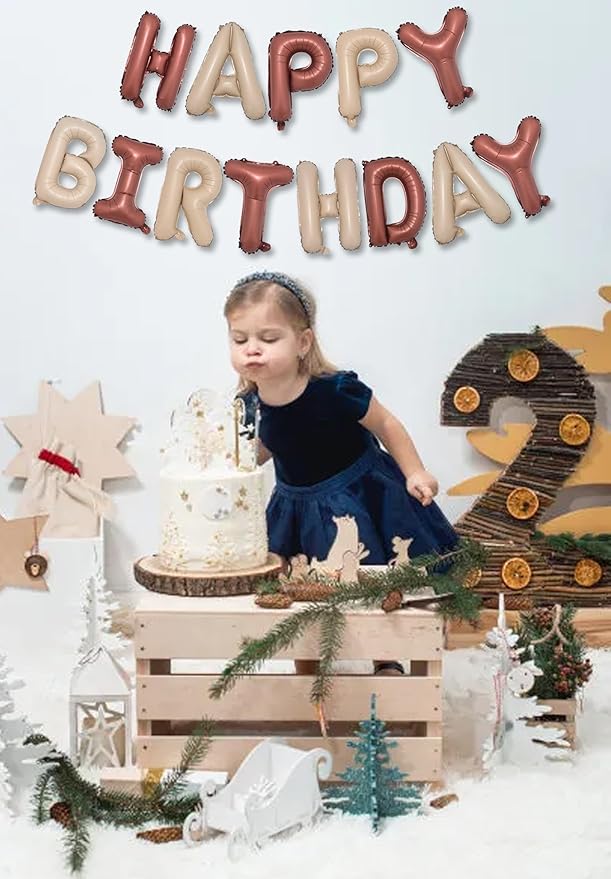 ZHENGYE Happy Birthday Balloon Letters Banner Happy Birthday Sign Capital Mylar Foil Birthday Banner Balloons Boys Girls Birthday Party Decorations Supplies(Nude Brown)