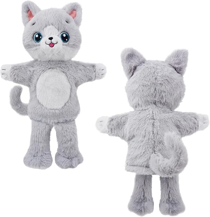June Garden Plush Gray Cat Hand Puppet – Soft Storytelling Toy with Big Embroidered Eyes – Pretend Play Gift for Toddlers and Kids