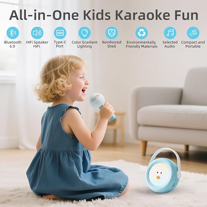 Karaoke Machine for Kids with 2 Wireless Microphones, Night Light & Original/Accompaniment Switch, Rich Built-in Content, Toddler Toys for 3, 4, 5, 6, 7, 8 Year Old, Gifts for Boys and Girls