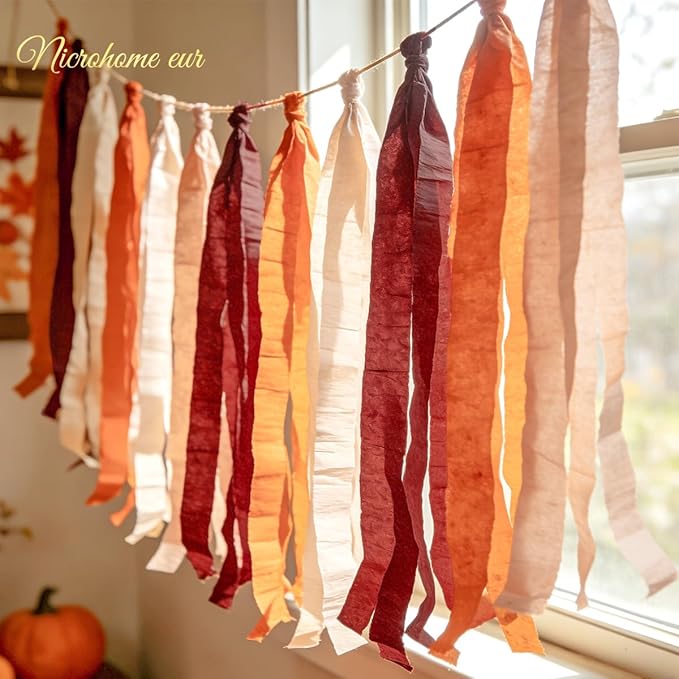 Wedding Decorations, 8 Rolls Rust Orange Brown Crepe Paper Streamers for Rustic Fall Wedding, Bridal Shower, Retro Party, Spring, Summer Decor, Birthday, 82 Ft Long