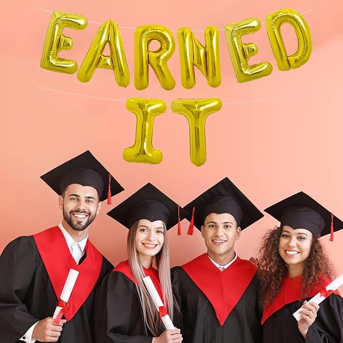 TONIFUL Gold Earned It Graduation Balloon Banner 2026 Nurse Graduations Decorations,2026 Nursing Balloons Gold Earned It Nursing Balloons for Class of 2026 RN Grad Party Supplies