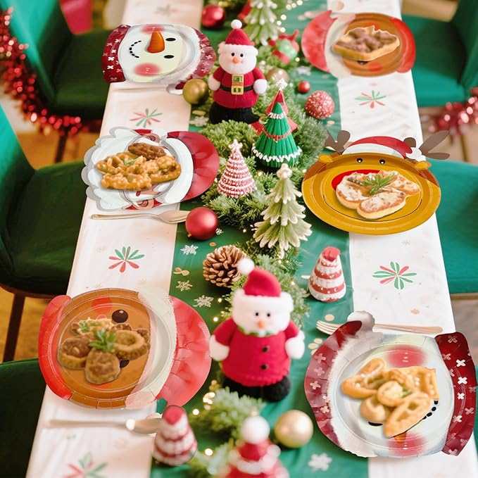 60 Pcs Christmas Plates, Including Gingerbread Santa Snowman Reindeer Plates for Merry Christmas Decorations Xmas Winter Holiday Party Supplies