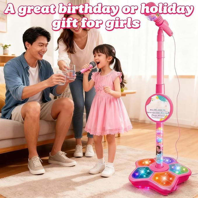 Kids Microphones Singing Portable – LED Lights, Microphone Stand Christmas Birthday, Podcast Recording Party Teen Streaming | Singing Portable LED Lights Toy,Toy Microphone with Stand for