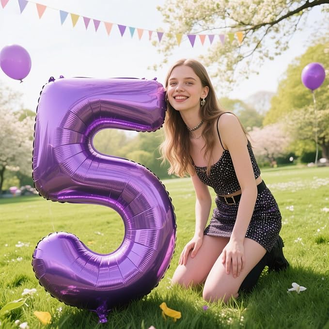 40 Inch Balloons 5 Number Purple Helium Foil 5 15 25 2025 Balloons Large Number Balloon for Boys Girls Birthday Party Wedding Anniversary Decorations Supplies