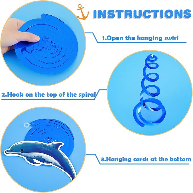 WERNNSAI 24 Pcs Ocean Party Hanging Swirls - Ocean Theme Party Decorations Sea Animals Ceiling Streamers Decor for Boys Kids Summer Under The Sea Baby Shower Birthday Party Supplies Wall Window Decors