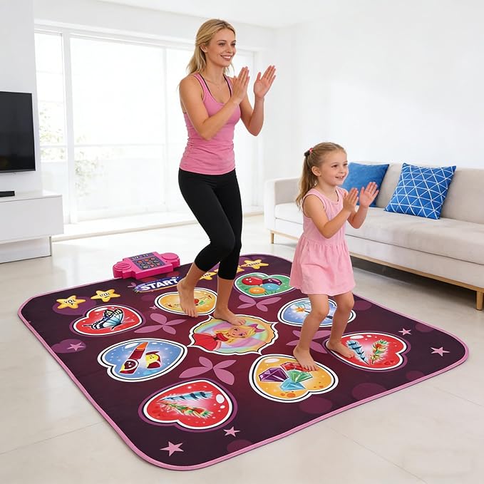 Dance Pad, Electronic Music Mat with LED Lights, Foldable Nonslip Playmat with 80 Sounds, Interactive Fun for Kids Ages 3 to 12 (Pink)