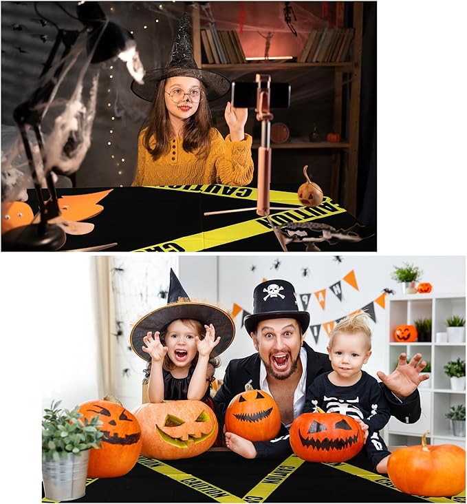 Irenare 3 Pcs Halloween Construction Birthday Party Supplies Disposable Plastic Caution Tape Construction Table Cloth Dump Truck Themed Table Cover Decoration for Halloween 54 x 108 in(Black)