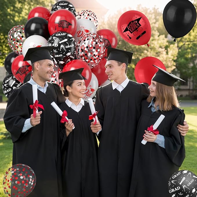 Graduation Party Decorations Balloons Set, 50PCS 12 Inch Black Red White Confetti Party Latex Balloon for Class Of 2025 Graduation Party Decoration Supplies