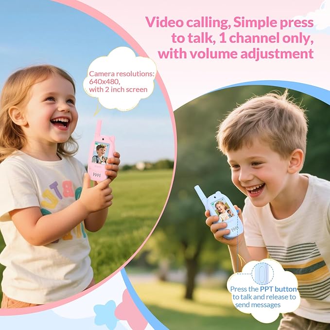 Mafiti Video Walkie Talkies for Kids 2 Pack Rechargeable 1000 Feets Long Range Toddler Toys Birthday Gifts for 3 4 5 6 7 8 Year Old Boys Girls (Blue+Pink)