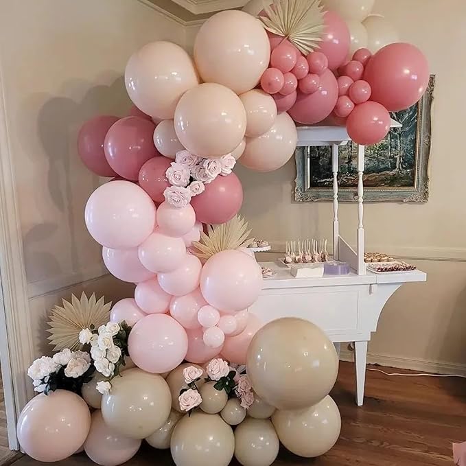 Dusty Pink Balloons, Neutral Balloons with Dusty Pink Ivory White Rose Gold Confetti Balloons for Girls Bridal Baby Shower Boho Birthday Wedding Decorations Supplies
