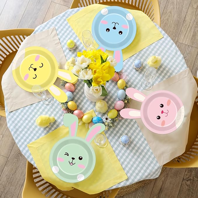 48pcs Easter Bunny Paper Plates Rabbit Tableware Decorations Spring Easter Bunny Shaped Dinnerware Set Rabbit Paper Plates Disposable 7 Inch Dessert Dinner Plates for Party Supplies Decoration