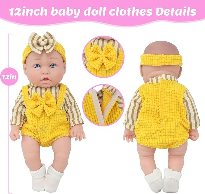 12″ Baby Doll and Accessories, 6 Pcs Realistic Baby Doll Play Set with Clothes for Toddlers -Gift Box