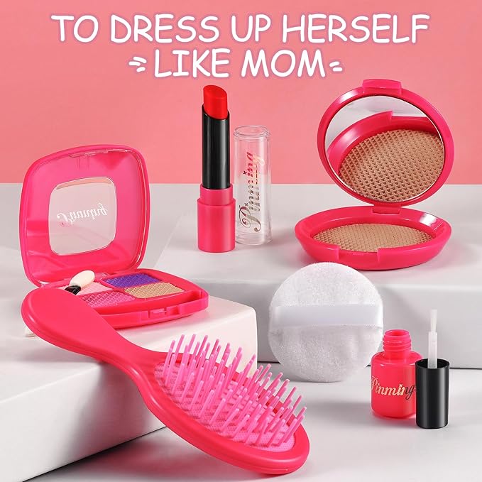 Little Girls Purse, Pretend Play Makeup Kit for Toddler 3-5 4-6, Kids Purses with Accessories, Pink Handbag, Princess Kit and Fake Make up, Toddler Girl Toys Gifts for 3 4 5 6 Year Old
