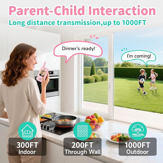Video Walkie Talkies for Kids, 2 Pack Rechargeable Kids Walkie Talkies Long Range with Flashlight Outdoor Christmas Birthday Toddler Toys Gifts for 3-12 Year Old Boys Girls for Outside, Camping Travel