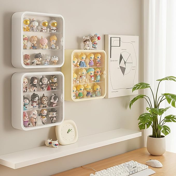 Display case for Figures with Light, Adjustable Acrylic Display Figures, Wall-Mounted Clear Display Box with Door Dust and Moisture Proof for Lego Collectibles Figures and Pop Mart