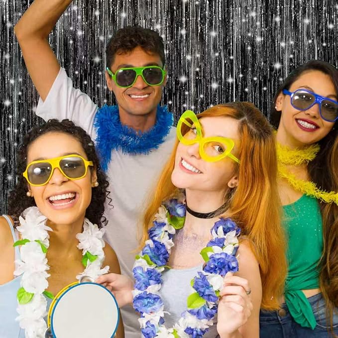 3 Pack Shiny Black Backdrop Party Decorations Tinsel Curtain Party Backdrop Foil Fringe Birthday Decorations Photo Booth Streamer Black Theme Bachelorette Graduation Party Decorations