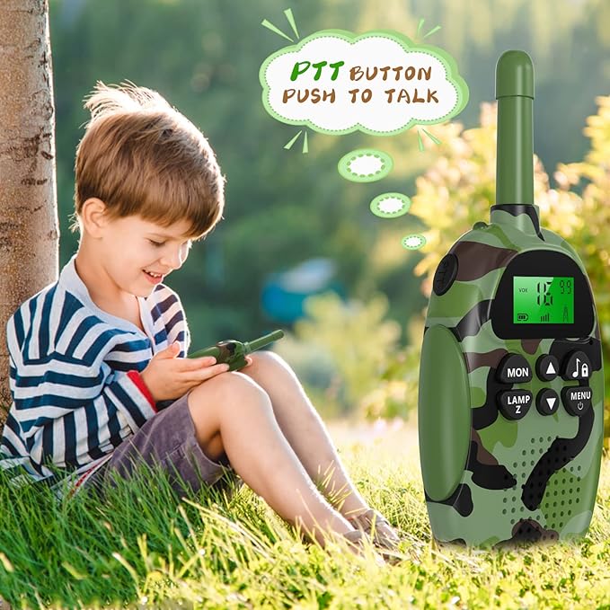 Walkie Talkies for Kids Adult, 2 Pack Rechargeable Kids Walkies Talkies, 3km Long Range, 22 Channels, Kid Birthday Gift for 3-12 Year Old Boys Girls for Outdoor Adventures, Hiking, Camo