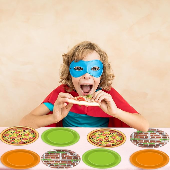 CHUNNIN 48 PCS Turtle Paper Plates Pizza Green Turtle Birthday Party Decorations Disposable Dessert Plates for Video Game Cartoon Themed Birthday Party Supplies