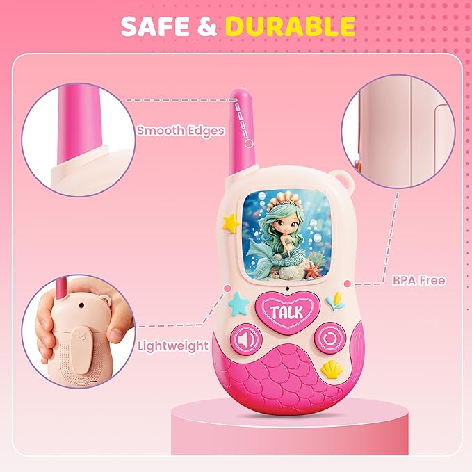 Walkie Talkies Toys for Kids:Mermaid Toys 2 Pack Birthday Gifts for 3 4 5-7 8 Year Old Girls Toy for 4 5 6 7 8-10 Year Old Camping Outdoor Games,Easter Christmas Stocking Stuffers for Girls Kids