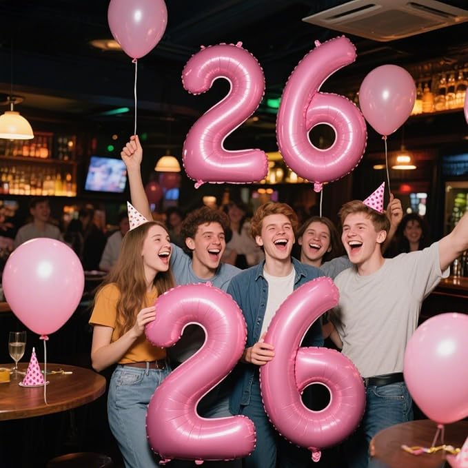 40 Inch Pink Number 26 Digital Balloon,Jumbo Mylar Foil Helium Balloon for 26 Balloons for Birthday Party,Wedding Anniversary Party Decorations