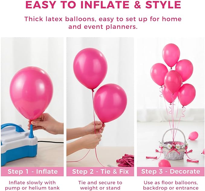 LovesTown 110PCS Latex Balloons 12inch Party Balloons Arch with Ribbon for Birthday Baby Shower Wedding Party Decorations Hot Pink (Pack of 2)