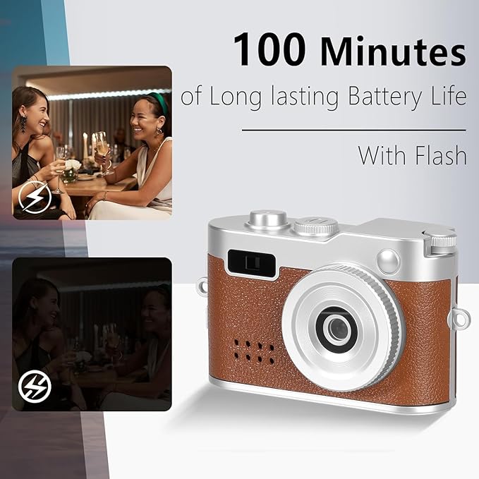 Mini Digital Camera with 32GB Card–Y2K-Style FHD 1080P Mini Retro Camera with Charging Base & Keychain Cameras Design. 1.4" LCD Screen,Vintage Cameras Ultra-Compact,Kids Camera Toys. (Brown)