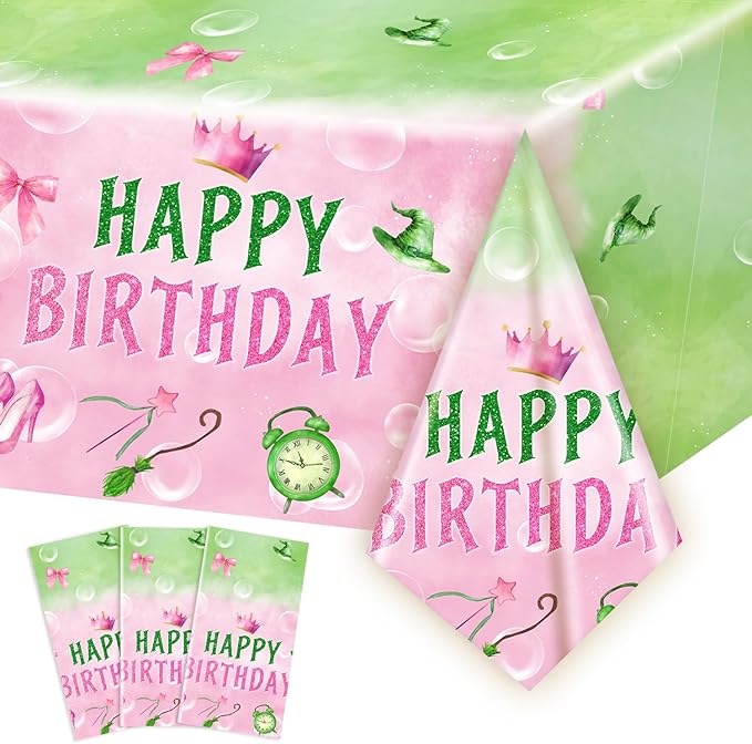 3pcs Pink and Green Bow Tablecloth, 54 x 108 inch Bow Party Supplies Decorations, Bow Disposable Table Cover for Wedding Engagement Bridal Birthday Decorations, Girls Birthday Party Supplies