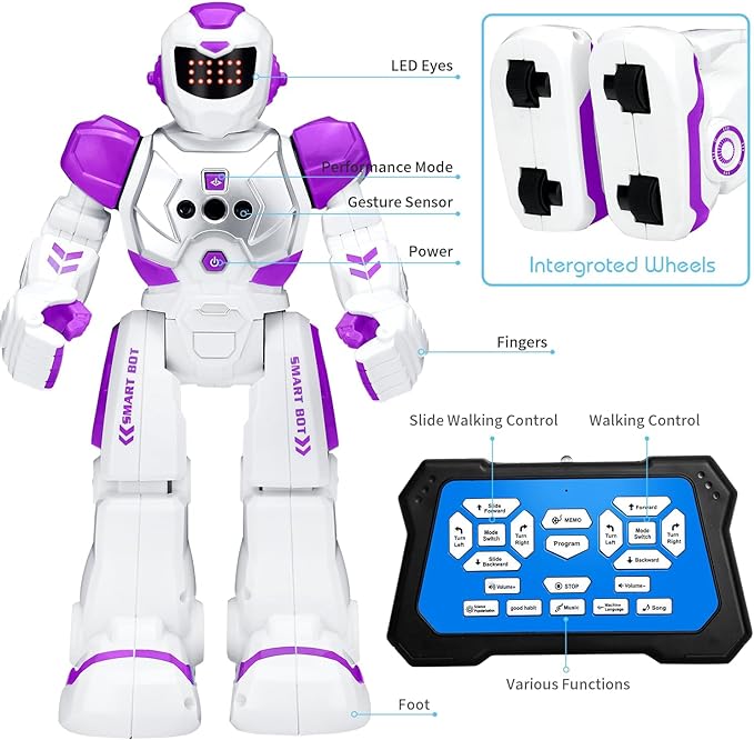 KingsDragon Robots Toy for Kids, RC Gesture Sensing Toy, Interactive Walking Singing Dancing Robot Birthday Presents for Boys Girls Age 6 7 8 9 Years Old,Purple