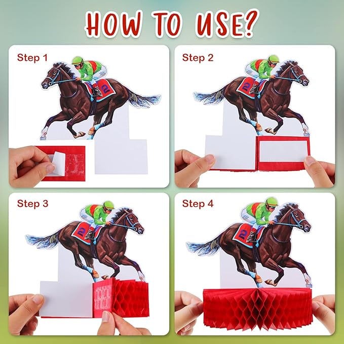 9 Pcs Kentucky Horsing Racing Derby Decorations Horse Racing Honeycomb Centerpieces 3D Horse Birthday Party Supplies Baby Shower Derby Plates Table Decoration