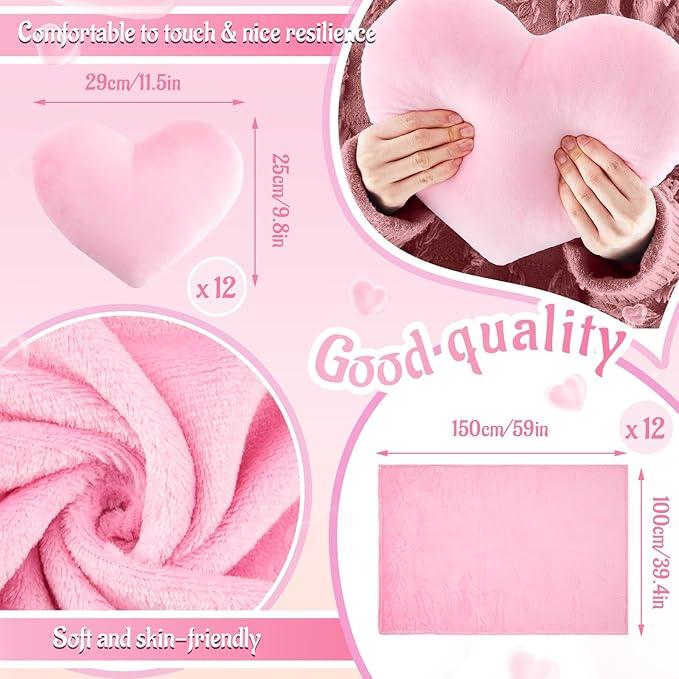 72 Pcs Sleepover Party Supplies for Girl Spa Slumber Birthday Favors Throw Blanket Pillow Eye Mask Headband Scrunchies (Solid Color,Pink)