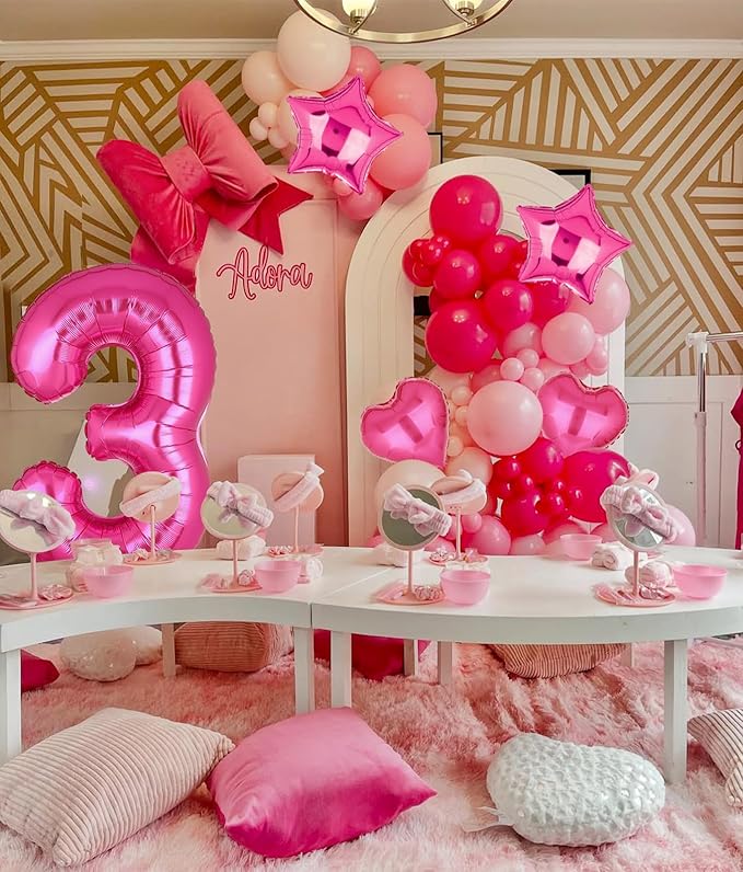 40 Inch Number Balloons Hot Pink 3 Large Number Balloon Anniversary Event Celebration Bachelorette Cowgirl Let's Go Girls Pink Themed 3rd Birthday Party Decor Supplies 9 Pcs