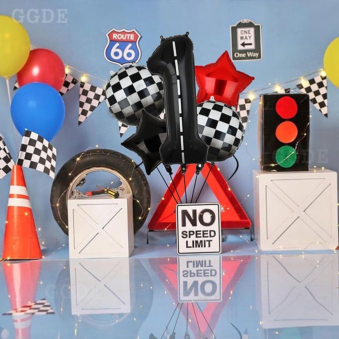 Race Car Birthday Balloons 40 Inch Racetrack Number Balloon 1 Black Baby Shower Boys 1st Birthday Race Car Theme Party Decor Supplies Mylar Balloon 5 Pcs