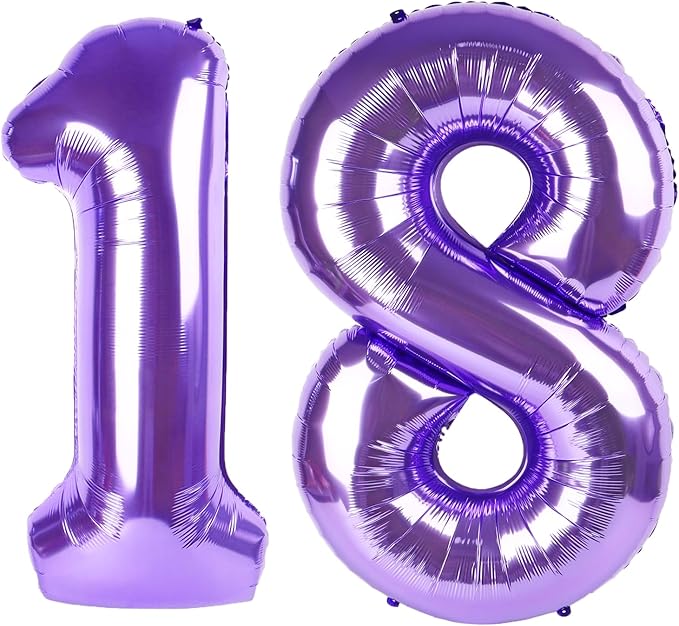 40 Inch Purple Number 18 Digital Balloon,Jumbo Mylar Foil Helium Balloon for 18 Balloons for Birthday Party,Wedding Anniversary Party Decorations