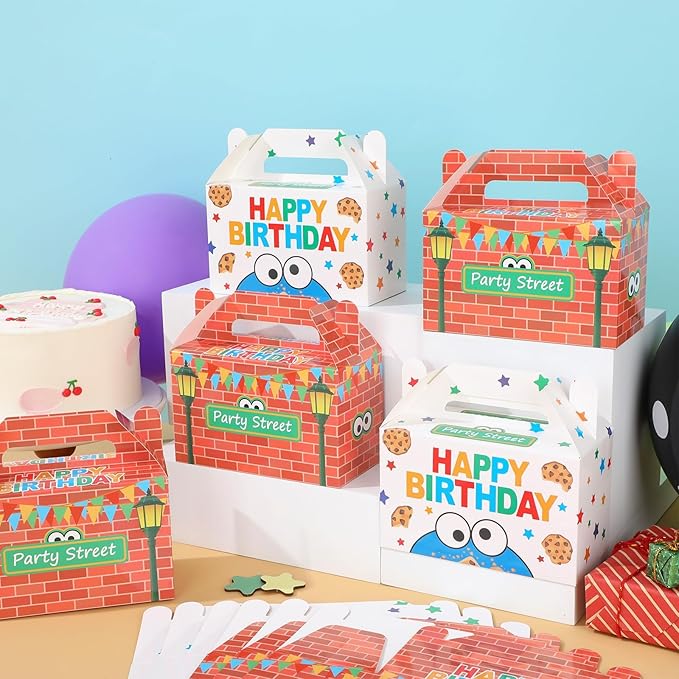 24 Pcs Street Theme Birthday Party Supplies Street Red Brick Wall Goodie Gift Boxes Cookie Theme Cartoon Friends Party Treat Boxes for Kid Boys Girls Green Monster Birthday Baby Shower Decoration