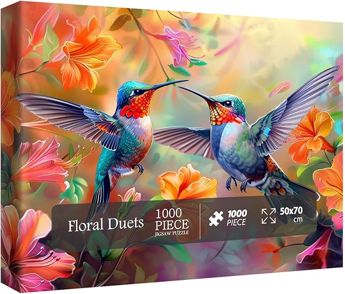 Bird Hummingbird Flower Puzzles for Adults 1000 Pieces, Plant Floral Spring Jigsaw Puzzles, Art Nature Colorful Puzzles
