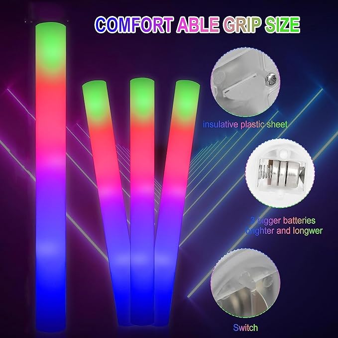 40+5 Pieces Led Foam Sticks Valentine's Day Party Favors Supplies Flashing Glow Sticks Party Supplies Light Up Baton Wands for Kids, Raves, Birthday, Wedding, Christmas, Children Toy