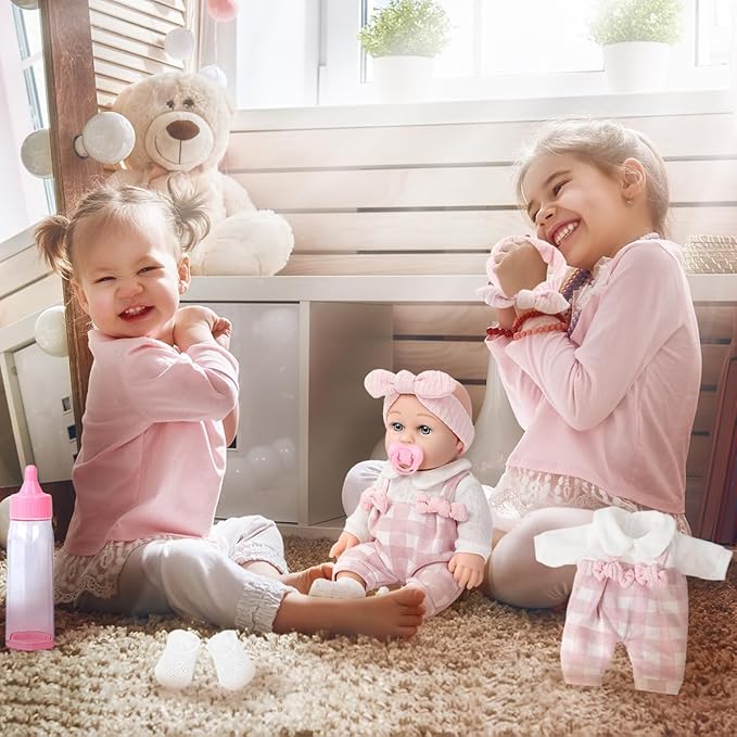 12'' Baby Doll and Clothes Accessories Playset with Feeding Bottle Pacifier First Baby Dolls for Toddlers 36 Months and Up