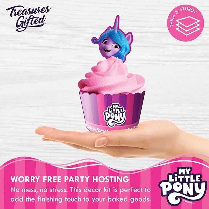 Treasures Gifted Officially Licensed My Little Pony Birthday Decorations - Cupcake Toppers & Wrappers 24ct - My Little Pony Cupcake Toppers - Birthday Party Supplies