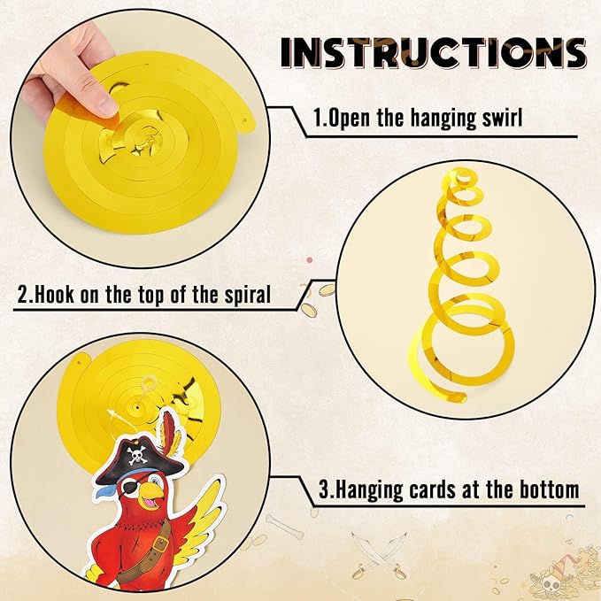 WERNNSAI Pirate Party Decorations - 24 PCS Pirate Party Supplies Pirate Treasure Hanging Swirl Streamers for Kids Boys Pirate Caribbean Birthday Party Decorations Baby Shower Ceiling Hanging Decor