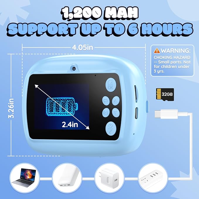 Kids Camera Instant Print, Kids Digital Camera with Photo Printing, Print Paper & 32GB Card, Kids Print Camera Birthday Gifts for Girls Boys 3 4 5 6 7 8 9 10 Year Old