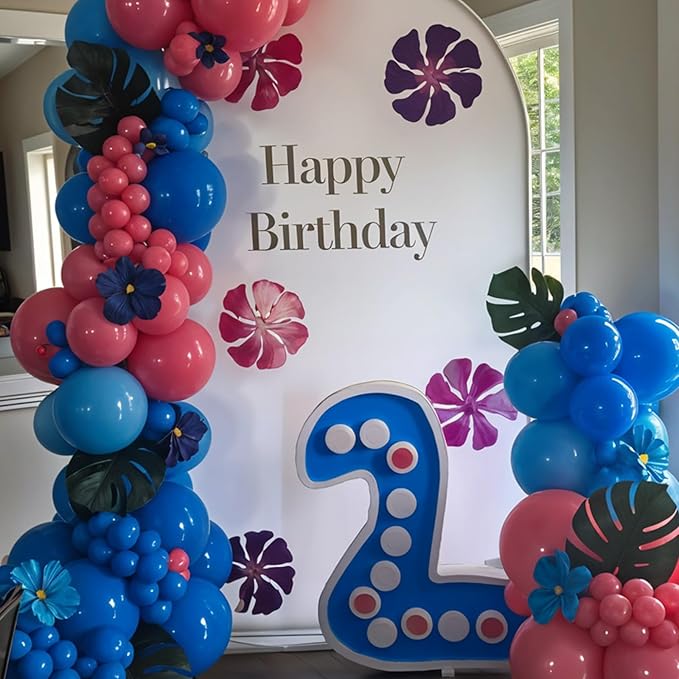 Blue Balloon Arch Kit,Royal Light Blue Hot Pink Balloons with Palm Leaves for Girl Boy Themed Birthday Party Decorations Baby Shower Graduation Summer Pool Hawaii Tropical Party Supplies