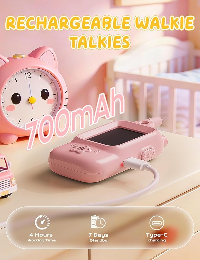 Video Walkie Talkies for Kids, Handheld 2 Pack Rechargeable Video Intercom Kids Walkies Talkies, Indoor Outdoor Toys for Family Games, Outside, Camping, Hiking for Boys Girls Ages 3-12 (Blue/Pink)