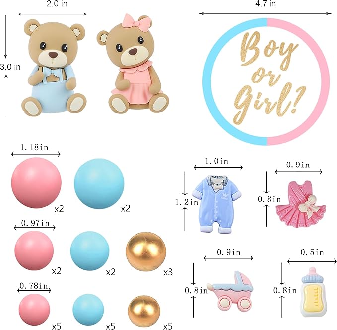 Bear Cake Toppers Gender Reveal Balls Cake Decorations for Boy Girl Gender Reveal Baby Shower Party Supplies