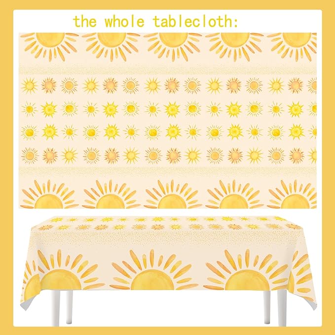4ps Boho Sun Birthday Party Table Cloths First Trip around The Sun Birthday Decorations Boho Hippie Sunshine Disposable Plastic Table Covers for Sun Baby Shower Party Supplies Decorations (new yellow)