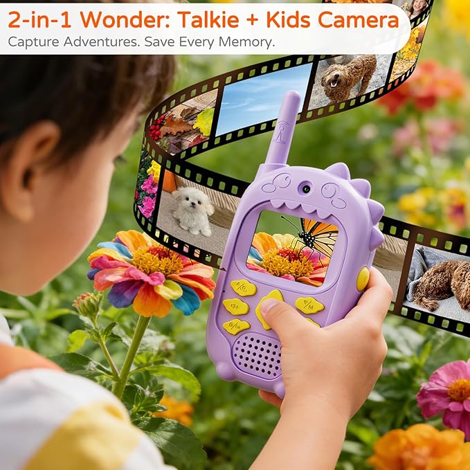 Dual Cameras Video Walkie Talkies for Kids, Kids Walkie Talkies 2 Pack for Age 3-12 Year Old Boys Girls with Front&Rear Cameras, Photo/Video Recording,Rechargeable Battery and Silicone Protective Case