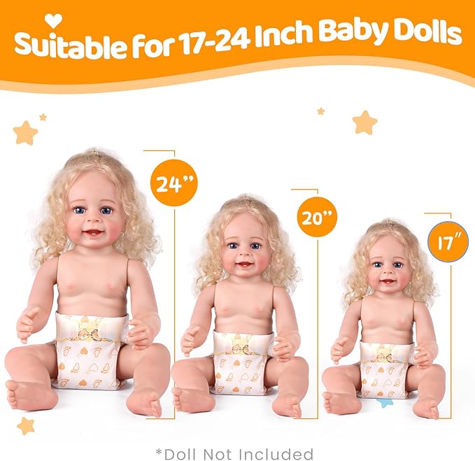 BABESIDE 30 Pcs Reborn Baby Doll Diapers Set for 17-24 Inch Babydolls, Cute Animal Patterns Babydoll Diapers Dolls Underwear for Lifelike Reborn Baby Doll Accessories