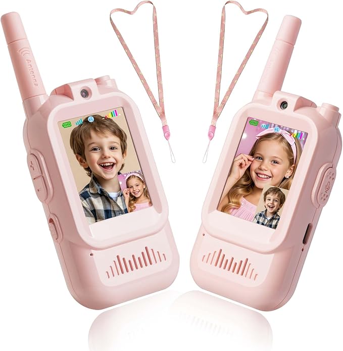 Video Walkie Talkies for 3-12 Boys Girls,2 Pack Facetime Walkie Talkie for Kids with Screen, HD Camera & Voice Changer for Family Games, Hiking, for Grandkids (Pink+Pink)