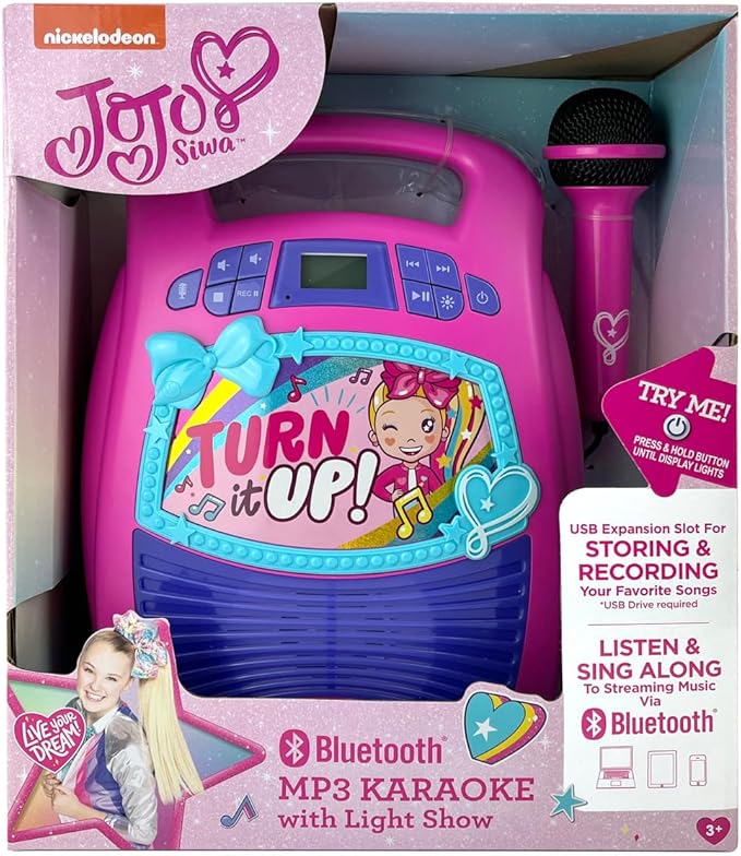ekids JoJo Siwa Bluetooth Karaoke Machine, Portable Bluetooth Party Speaker with Microphone for Kids, Speaker with USB Port to Play Music