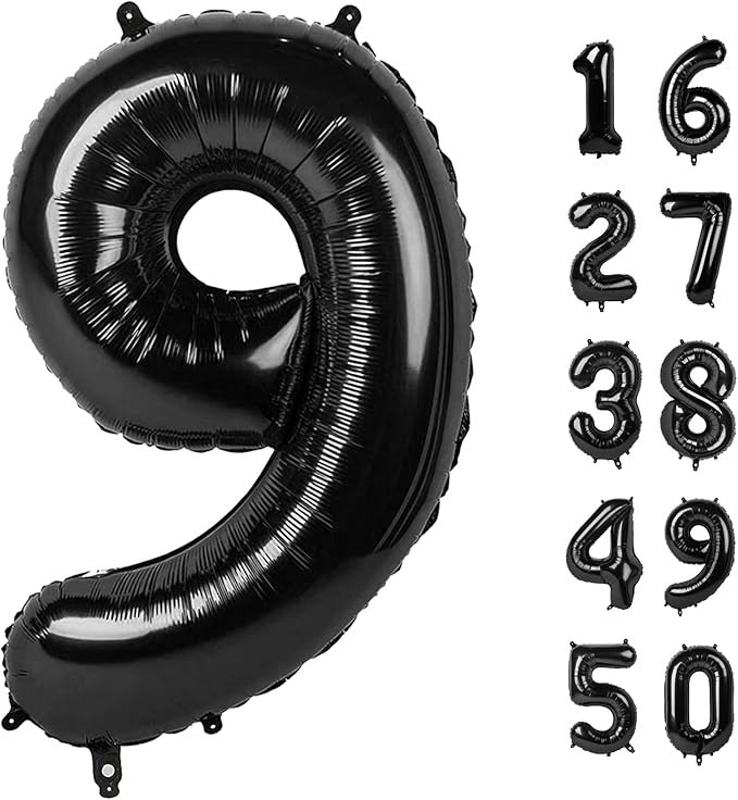 40 Inch Large Black Number 9 Balloons Foil Balloons 19th 39th 49th 59th 69th Giant Number Balloons for Men Women Birthday Party Anniversary Celebration Decorations