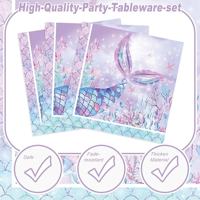 120PCS Mermaid Themed Party Supplies for Girls Baby Shower Under the Sea Mermaid Birthday Party Decorations Ocean Party Tableware Plates Cups Napkins Knives Forks for 20 Guests